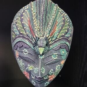 Vintage Colorful Batik Wood Mask
